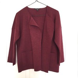 Eileen Fisher Burgundy Wool Boxy Fit Jacket Cardi